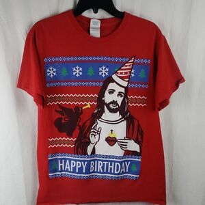 Happy Birthday Jesus Ugly Christmas Red T-Shirt